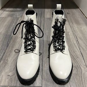 Rebecca mink off white combat boots